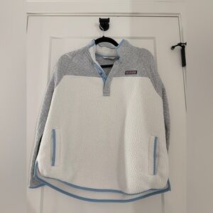 Vineyard Vines Gray and White Fleece with Blue Trim